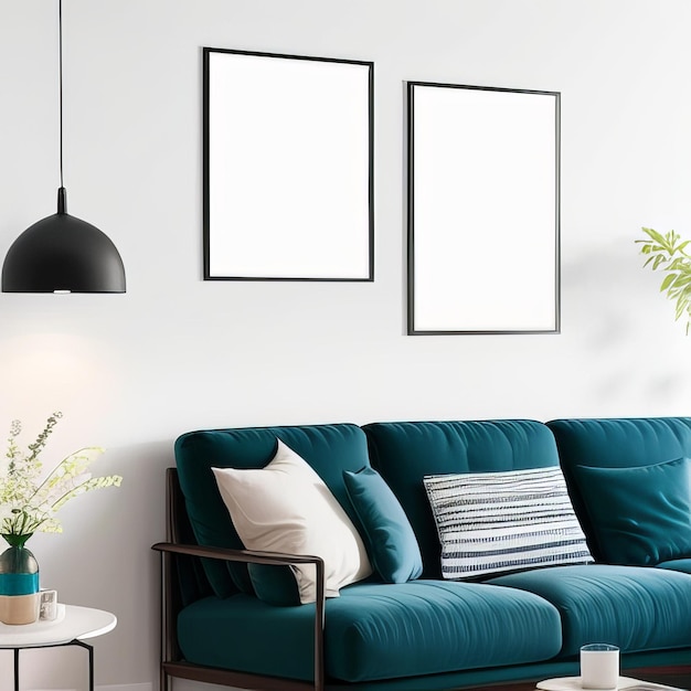 mockup verlichte wissellijst in moderne woonkamer