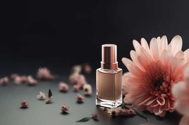 Mockup voor nagellak met roze bloemen en zwarte achtergrond