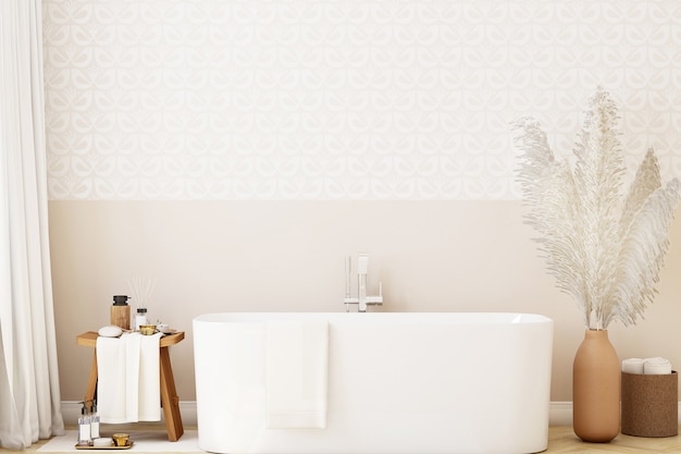 Mockup wall in the bathroom in boho style