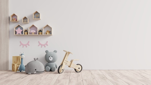 Photo mockup wall in the children's room on wall white colors background.3d rendering