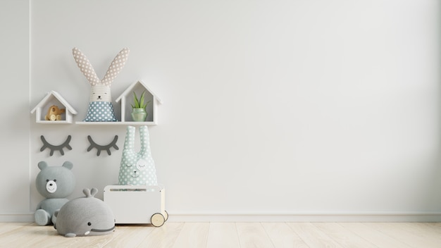 Photo mockup wall in the children's room on wall white colors background.