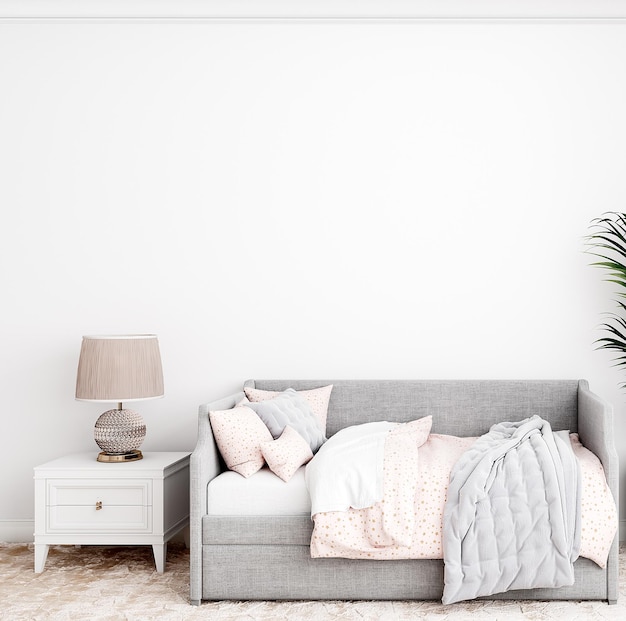 Mockup wall in the children039s room working interior on wall white color background