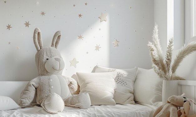 Mockup wall in the childrens room on white wall background Scandinavian style children room