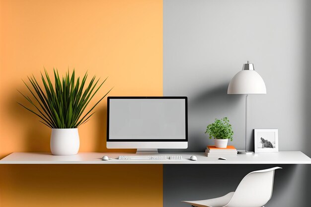 mockup wall in office room with a two tone and pastel background