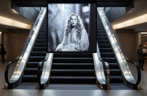 Mockup Walled Large Poster On An Escalator In The Style Of Empt