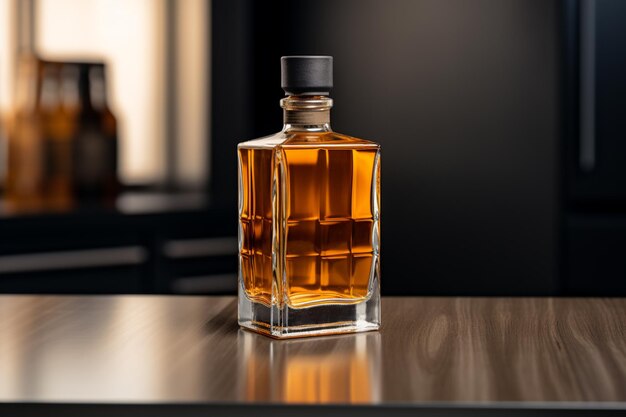 Mockup of a whiskey or liquor bottle on a natural style background