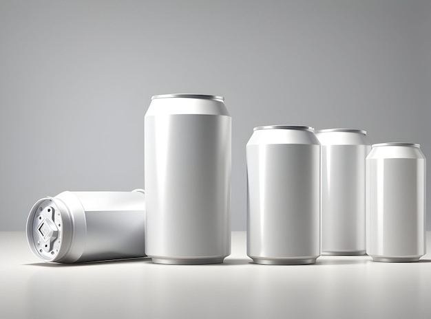 Mockup of white aluminum drink cans available in different sizes