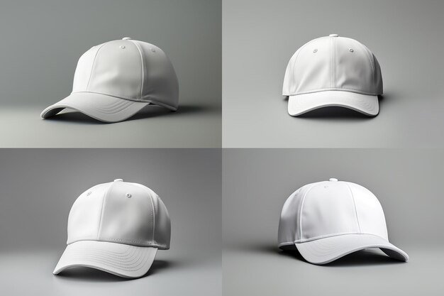 Foto mockup di un cappello da baseball bianco su sfondo grigio nello stile o