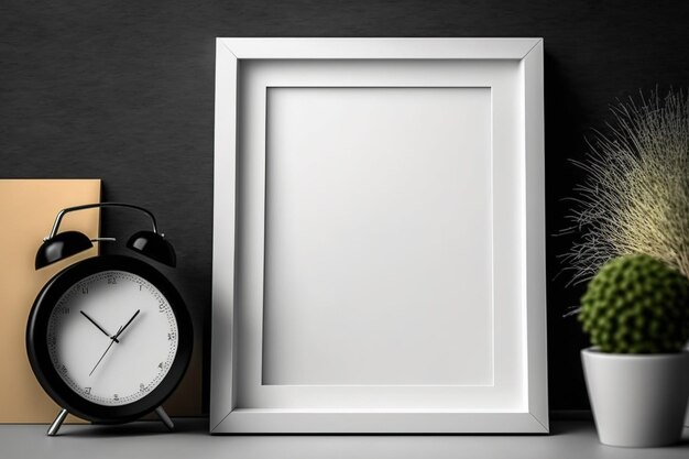 Mockup of a white blank photo frame with a background