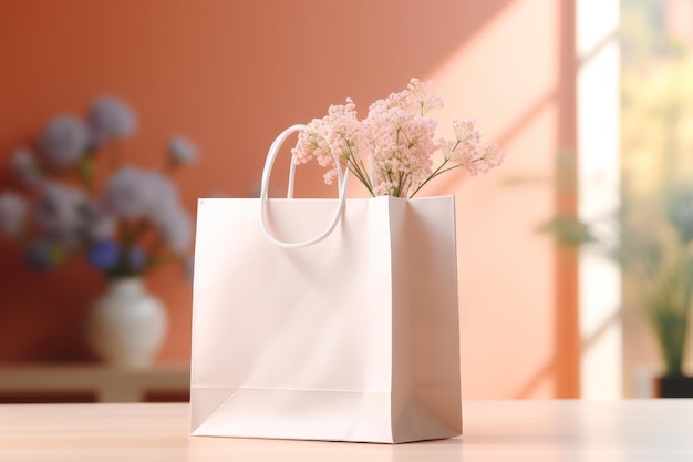 Mockup White Blank shopping bag with natural theme background Generative AI