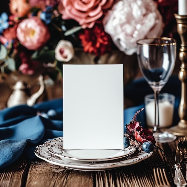 Mockup white blank space card for greeting table number wedding invitation template