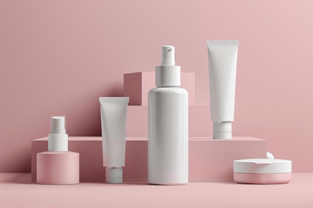 Mockup of white containers for cosmetics cream serum gel on a grey background ai generated