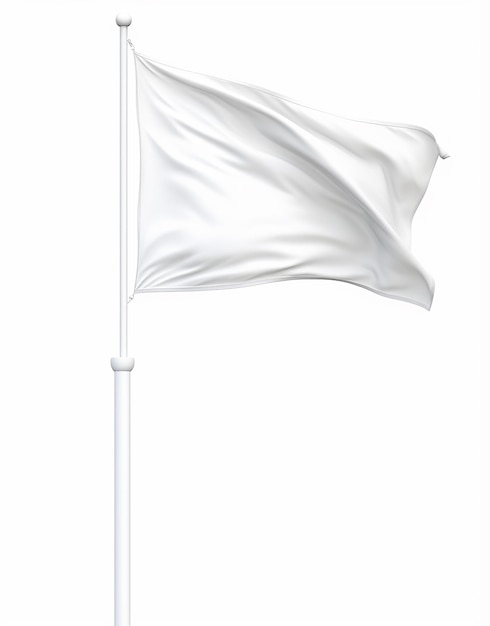 Photo mockup white flag blowing on the flagpole on white background s