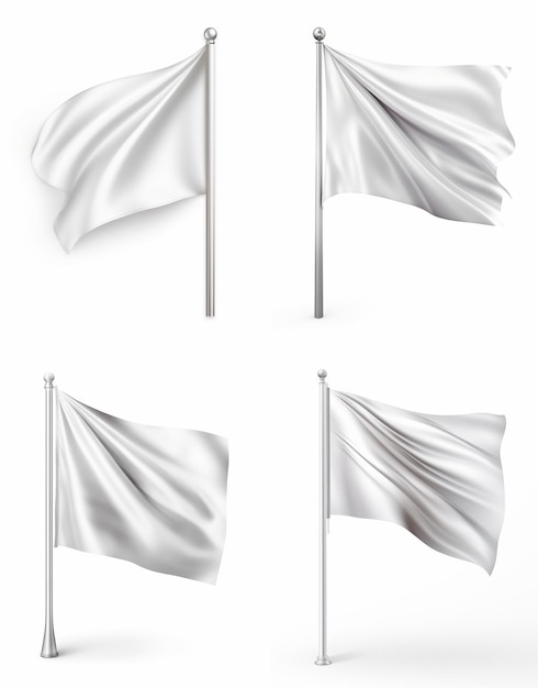 Mockup White Flag With Silver Effect On A White Background Isol