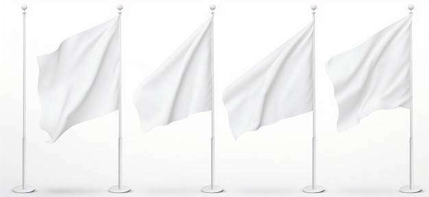 Фото Макет белых флагов стоит на стенде на белом фоне в th