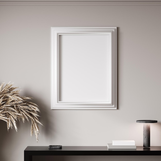 Mockup white frame in simple minimal interior background 3d render