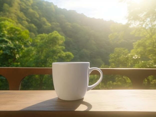 Mockup of a white mug on nature background