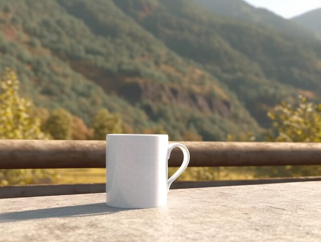 Photo mockup of a white mug on nature background