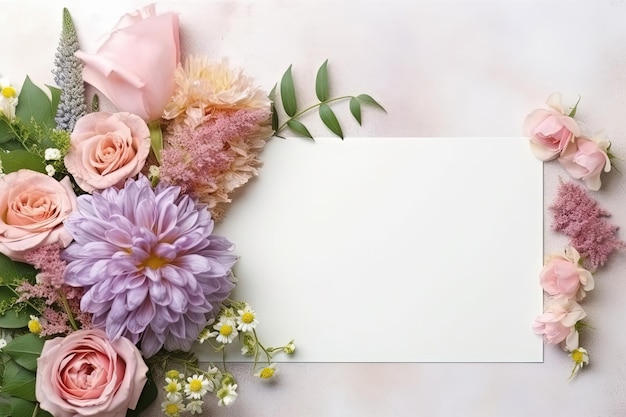 Mockup white paper with flower flower arrangement over a layflat