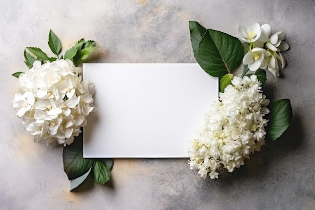 Mockup white paper with flower flower arrangement over a texturated layflat