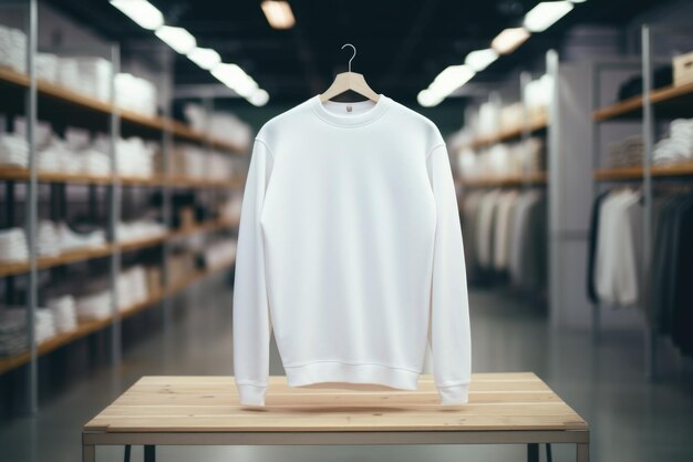 Photo a mockup of a white sweatshirt on a hanger in the store