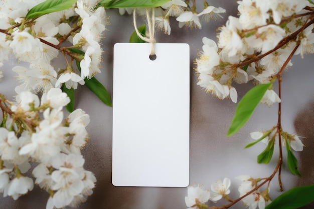 Photo a mockup of a white tag in white colors an invitation card for a wedding tag layout with rope