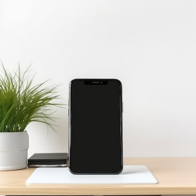 Mockup with copy space of a desk with a laptop and smartphone