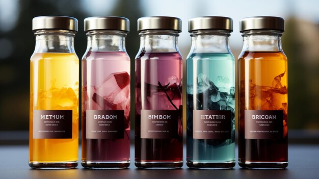 mockup with glass bottles of different flavours