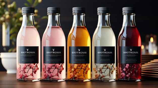 Photo mockup with glass bottles of different flavours