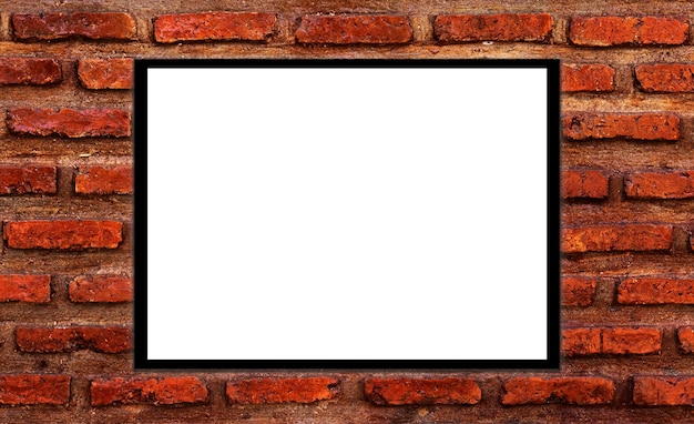 Foto mockup witte afbeeldingsframe op oranje bakstenen muur achtergrond met uitknippad