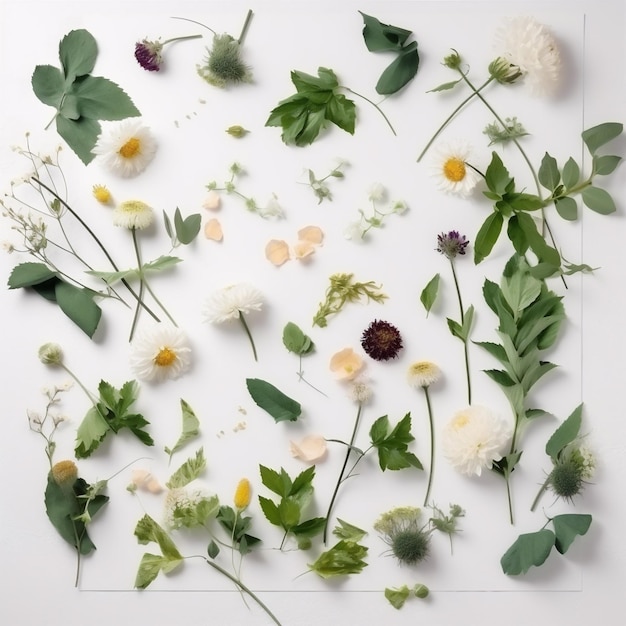 Mockup witte zomer lag achtergrond blad bloem natuur lente bloemen geïsoleerd Generatieve AI