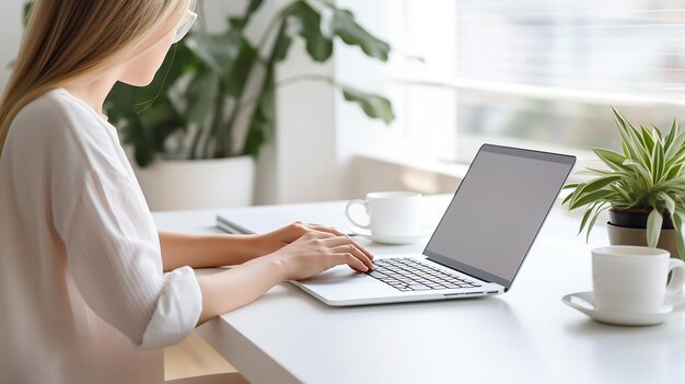 Mockup of Woman Using and Typing Laptop