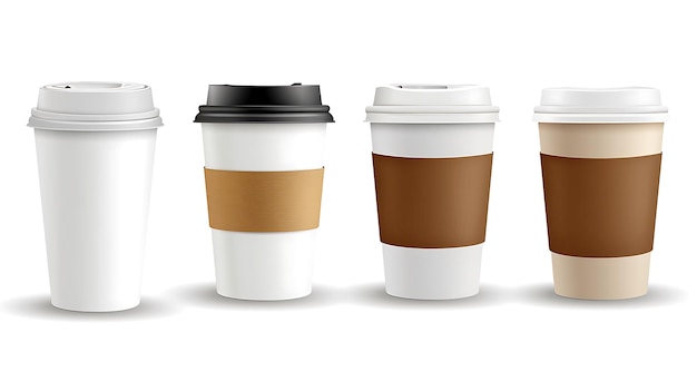 mockups of blank brown container with lid for latte mocha cappuccino drinks