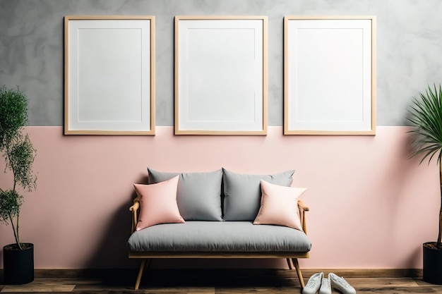 Mockups in frames on a wall