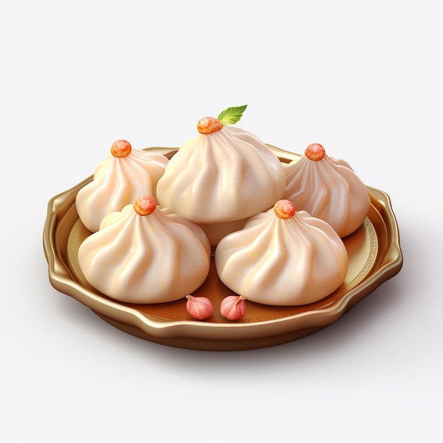 Modak Indian sweet dumpling dish on food tablet white background