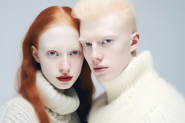 Foto mode albino modellen vrouw en man met unieke huidskleur mooie natuurlijke diversiteit mensen