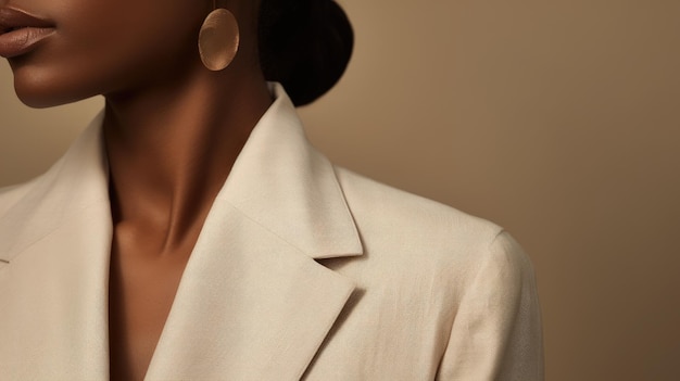 Mode beige minimalistische achtergrond met Afrikaans Amerikaans model styling jong professioneel model