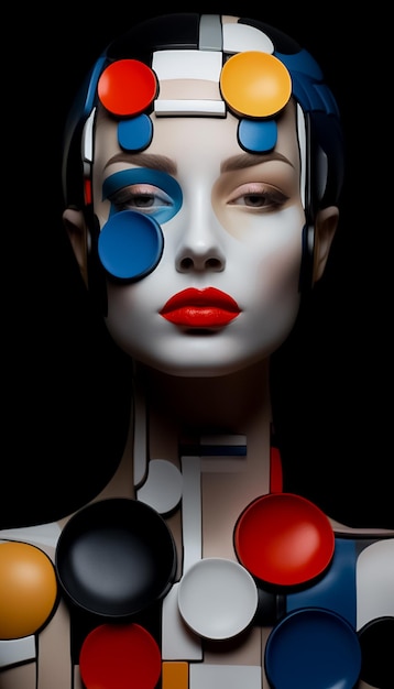 Mode kunst portret mooie vrouw met abstracte geometrische vormen gordijn achtergrond AI gegenereerd
