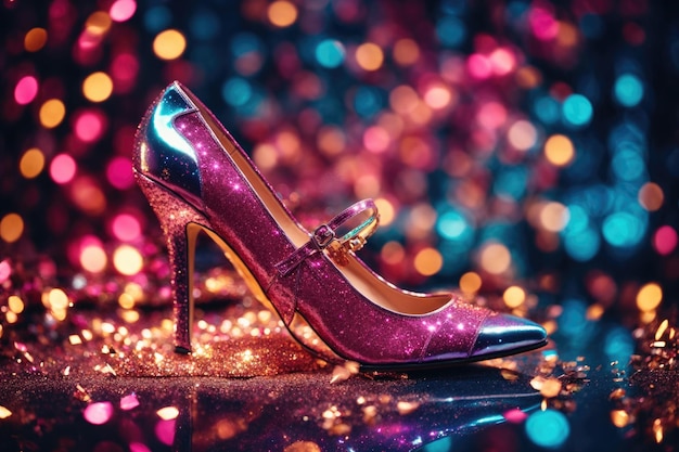 Mode schoenen met hoge hakken met glitter gloed ai generatieve