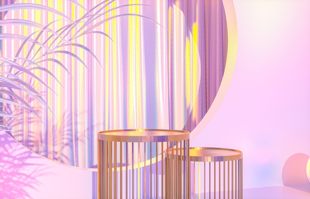 Mode schoonheid luxe podium achtergrond met holografische iriserende textuur. 3D render.
