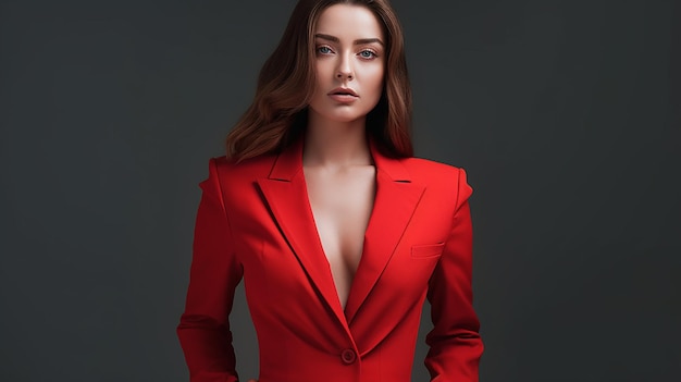 mode sexy jonge vrouw in rood pak foto realistisch generatieve AI