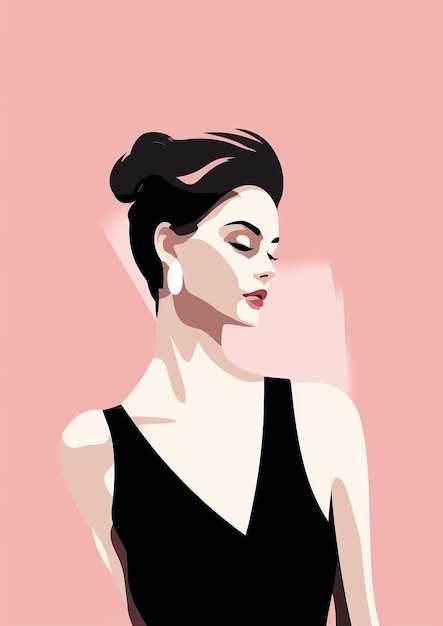 Foto mode stijl vrouw minimale vector illustratie op roze achtergrond eenvoudig poster ontwerp