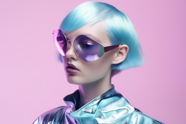 Mode vrouw bril kunst creatieve zomerhoed portret kleurrijke latex schoonheid Generatieve AI