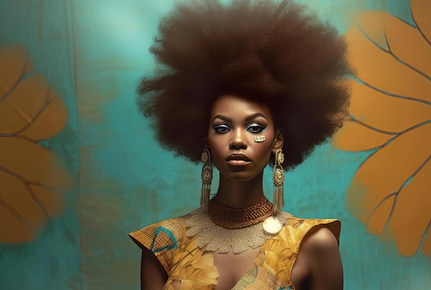 модель в натуральном наряде в стиле афро-карибского влияния