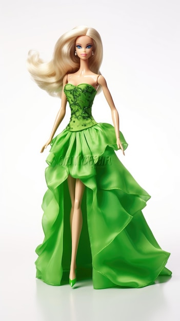Photo a model of a barbie doll with a green dress and a green dress.