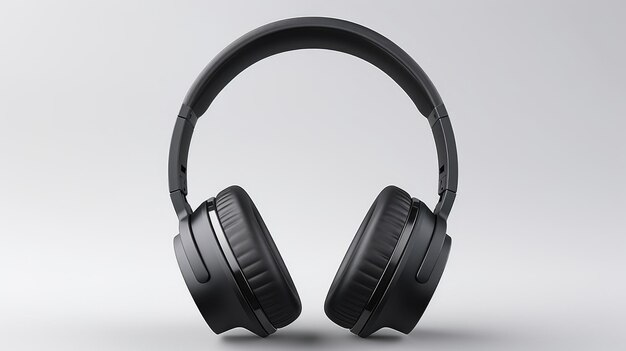 Photo model black headphone isloated white background