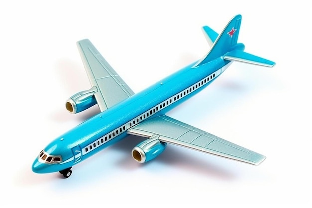 a model of a blue and white airplane with the word air on the tail