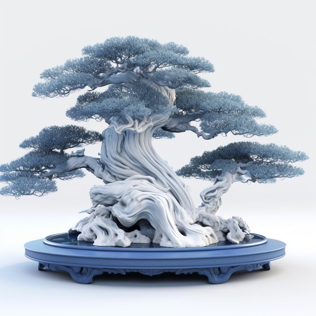 Photo a model of a bonsai tree with a blue base.