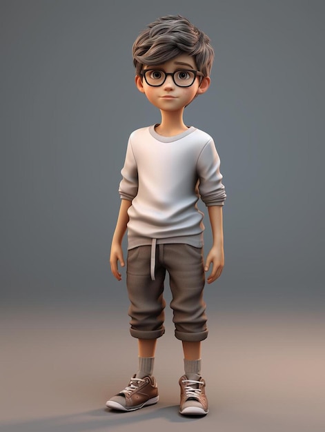 a model of a boy with glasses and a sweater.