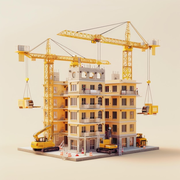 a model of a building with a crane on it